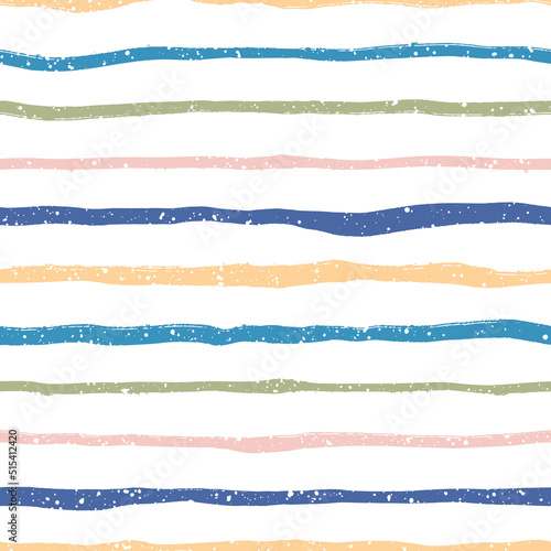 Seamless multicoloured abstract pattern of wide grungy stripes on a white background. 