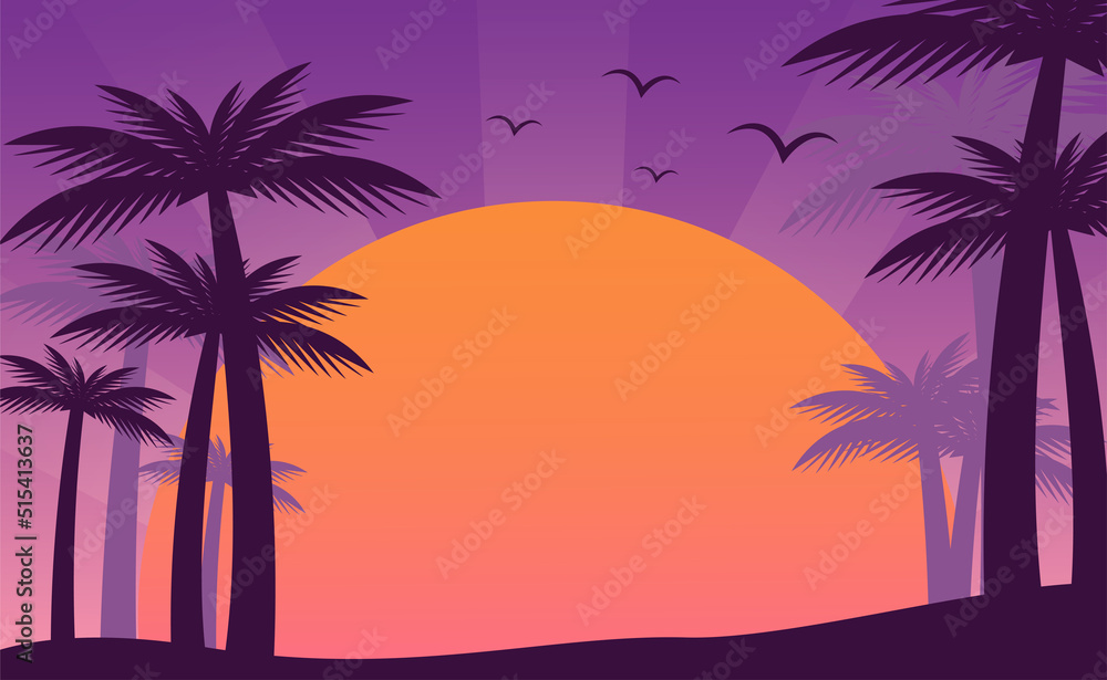 Palm trees and sunset summer tropical background