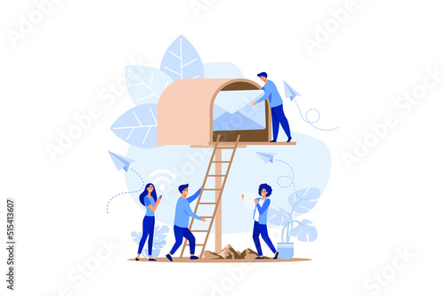 mailbox with letters, receiving letters, sorting, Web mail or mobile service layout for website header. flat design modern illustration