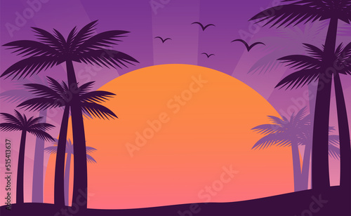 Fototapeta Naklejka Na Ścianę i Meble -  Palm trees and sunset summer tropical background