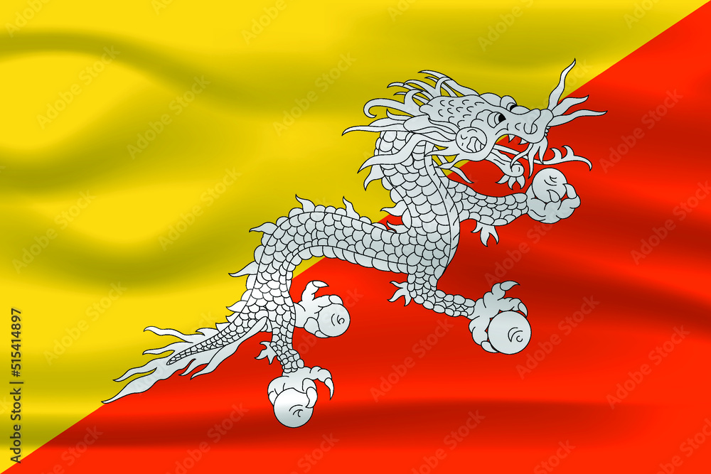 The Realistic National flag of Bhutan The Realistic National flag of Bhutan
