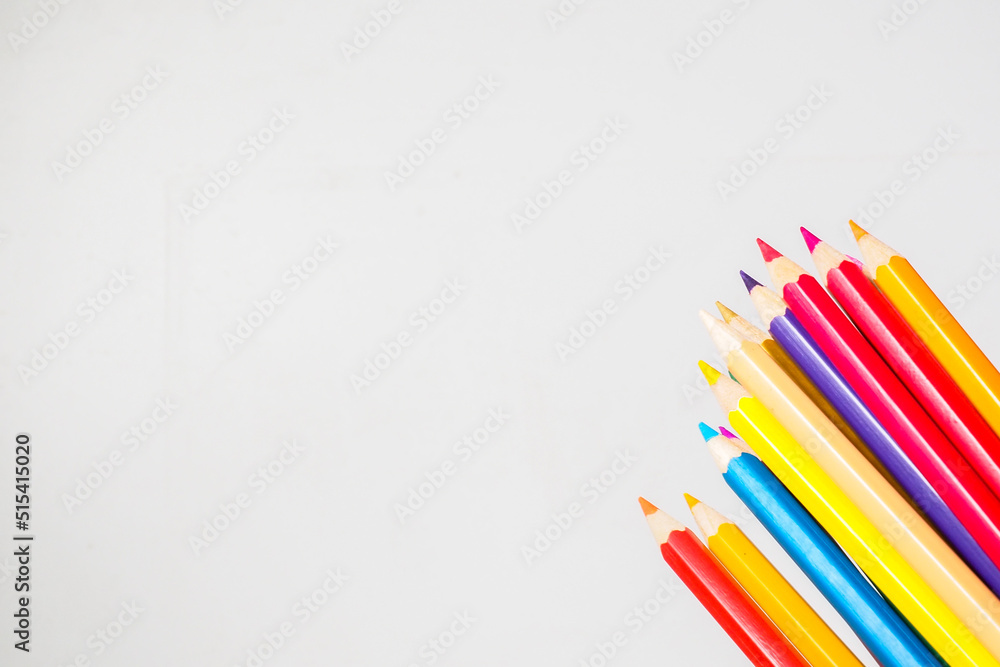 colored pencils for students to use in school or professional. picture for school background There is space for content.