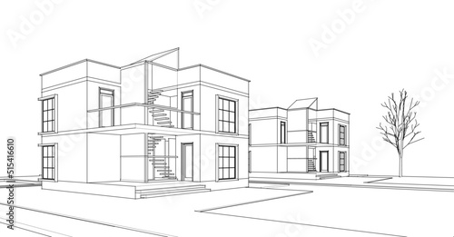 house architectural sketch 3d illustration