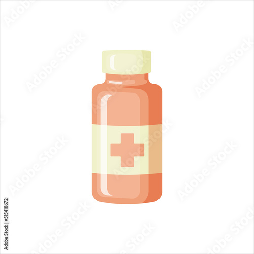 Medical bottle with label. Flat vector illustration.
