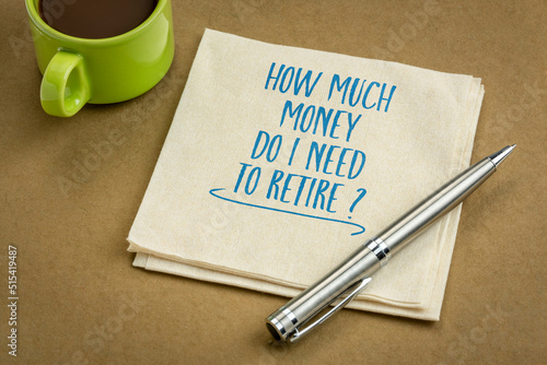 Wallpaper Mural How much money do I need to retire? Finance and retirement planning concept, handwritten question on napkin with coffee