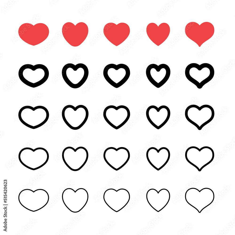 Heart vector icon collection. Hearts pictogram.