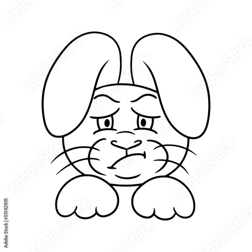 Monochrome picture, Character Angry gray rabbit, disgruntled hare, vector illustration in cartoon style