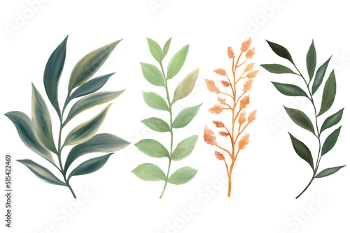 Fototapeta Watercolor gouache wild field botabical leaf foliage arrangement ornament hand d