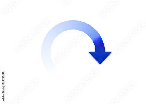 Obraz na plátne A curved blue arrow pointing down (from a loading spinner animation), glowing top