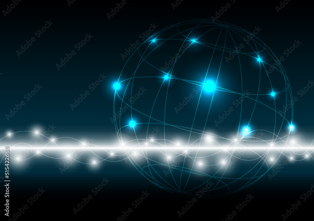 Fototapeta premium Wireframe and light wave on dark background.