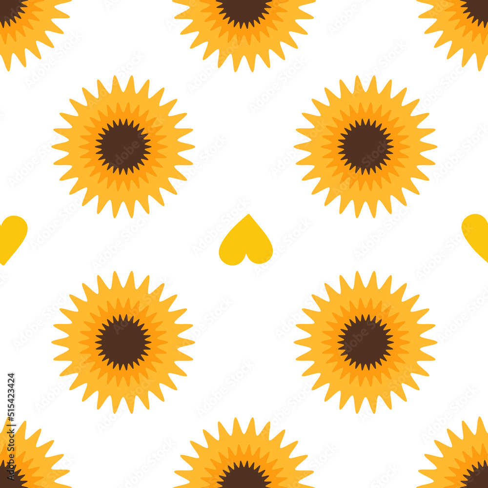 Floral seamless vector pattern with yellow hearts on white background Floral seamless vector pattern with yellow hearts on white background
