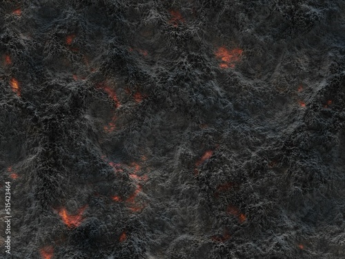 Schilderij op canvas Closeup shot of textured ashes with hot coals burning inside, background pattern