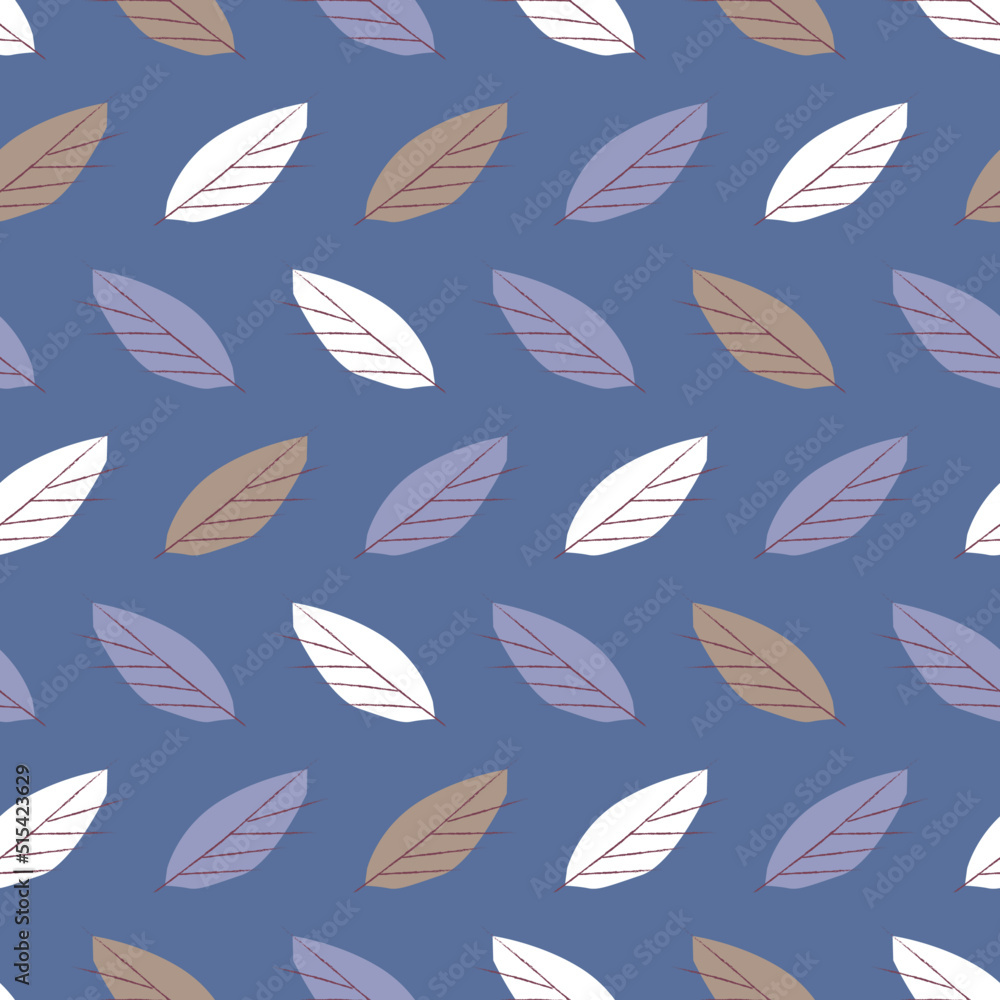 Falling leaf, autumn. Blue fabric print. Boho style, elegant. Vector seamless pattern. Ocher, white and light blue leaves. Marine print, Ideal for swimwear. Organic background texture design. Falling leaf, autumn. Blue fabric print. Boho style, elegant. Vector seamless pattern. Ocher, white and light blue leaves. Marine print, Ideal for swimwear. Organic background texture design.