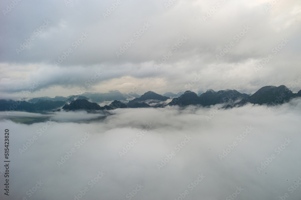 Vang Vieng landscape from above view, Central Laos