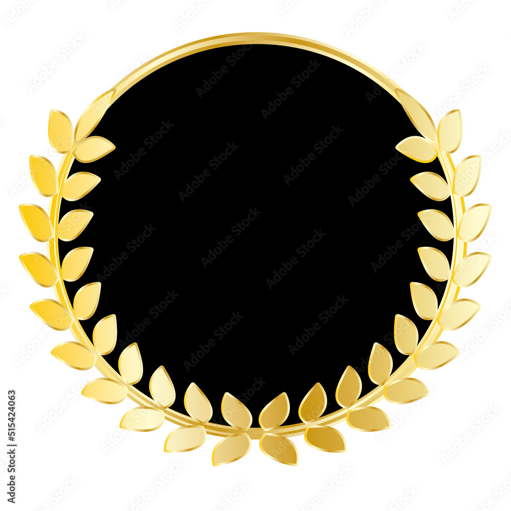 Black coat of arms with golden laurel wreath. Vector icon. - obrazy, fototapety, plakaty 