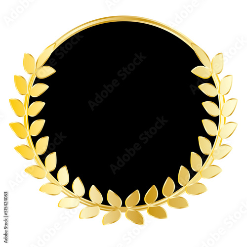 Black coat of arms with golden laurel wreath. Vector icon.