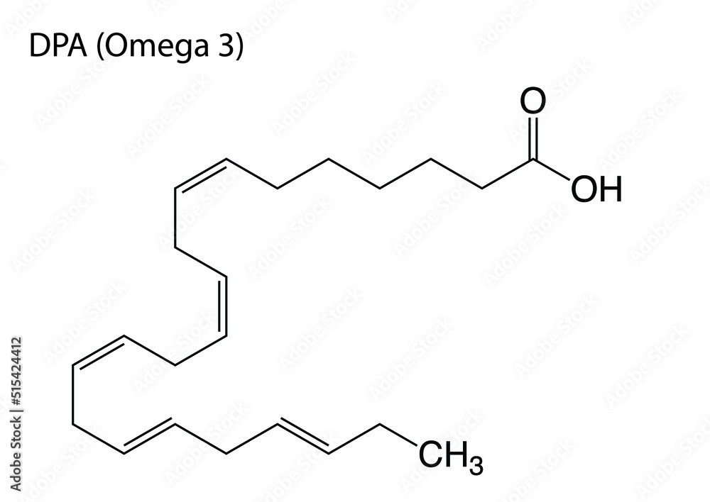 Digital vector illustration of the chemical structure of DPA or Omega 3