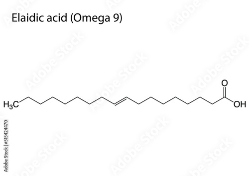 Digital vector illustration of the chemical structure of Elaidic Acid or Omega 9 photo