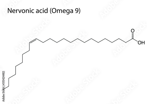 Vector design of Nervonic acid formula (Omega 9) function on white background photo