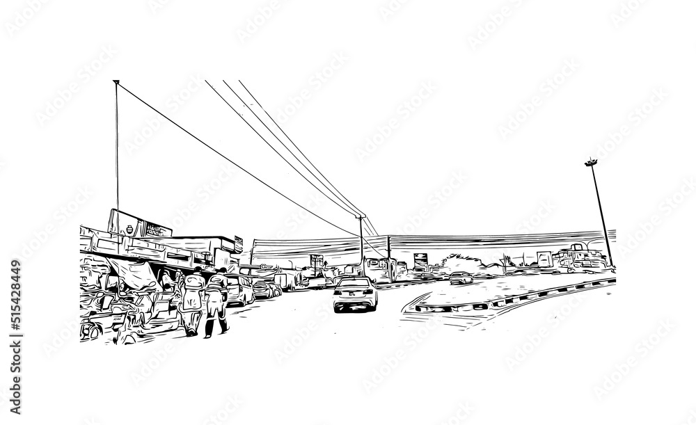 Obraz premium Building view with landmark of Nairobi is the capital of Kenya. Hand drawn sketch illustration in vector.