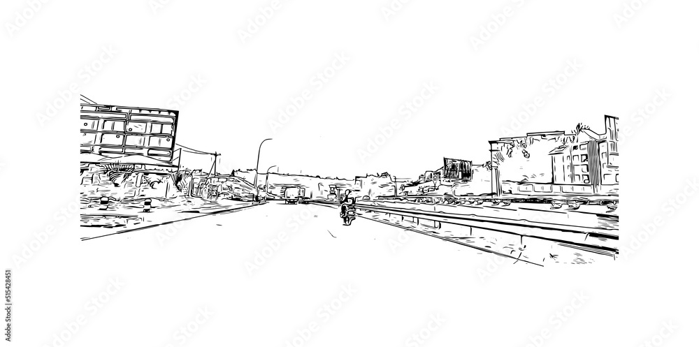 Building view with landmark of Nairobi is the 
capital of Kenya. Hand drawn sketch illustration in vector.