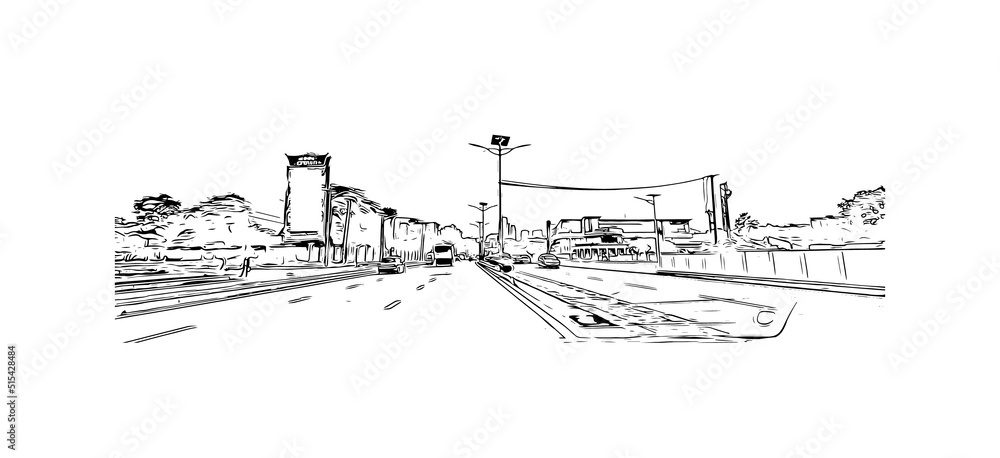 Building view with landmark of Nairobi is the 
capital of Kenya. Hand drawn sketch illustration in vector.