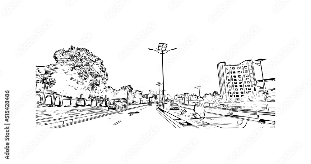 Fototapeta premium Building view with landmark of Nairobi is the capital of Kenya. Hand drawn sketch illustration in vector.