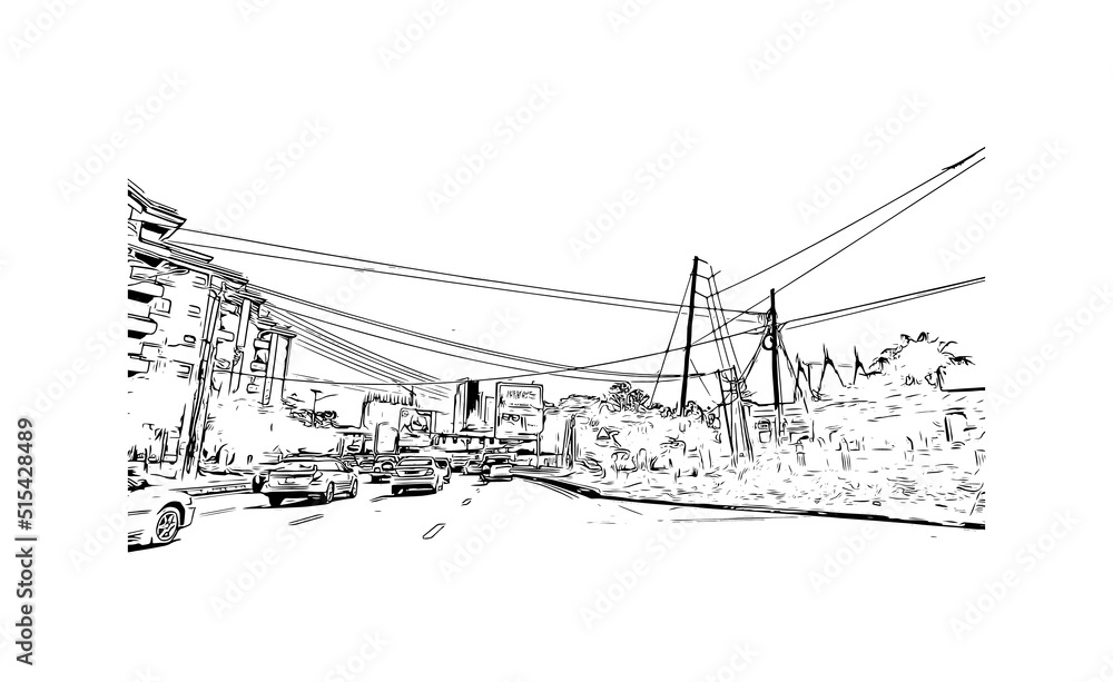 Fototapeta premium Building view with landmark of Nairobi is the capital of Kenya. Hand drawn sketch illustration in vector.