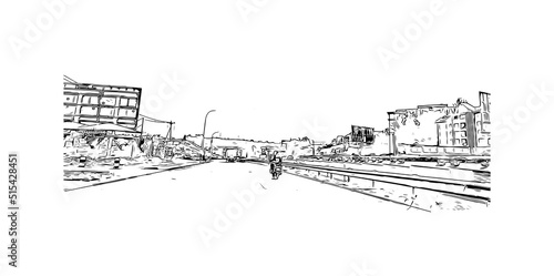 Building view with landmark of Nairobi is the capital of Kenya. Hand drawn sketch illustration in vector.