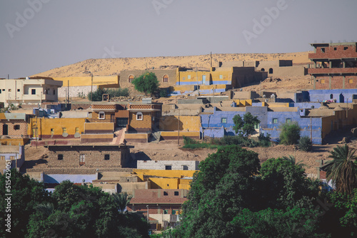 Panoramic View to the Colorful Nubian Village on the Egyptian Island near Nile River, Egypt photo