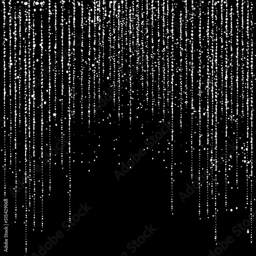 White silver glitter garlands hanging vertical lines.