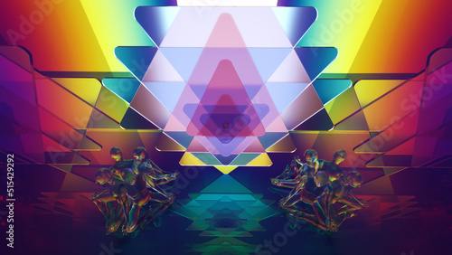 3d illustration a group of people meditating on an ancient symbol