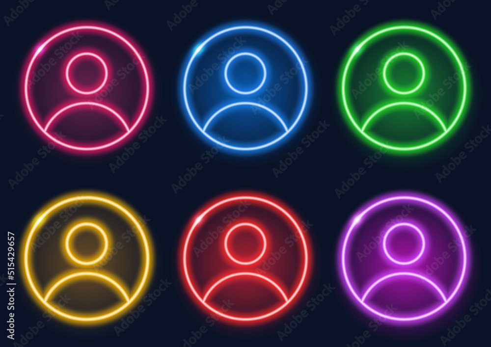 Neon sign. Set of neon icons with a little man. Glowing lines on a dark background. Neon sign. Set of neon icons with a little man. Glowing lines on a dark background.