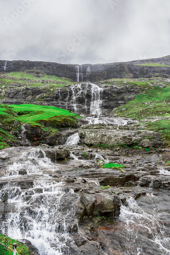Beautiful waterfall. Faroe Islands. Denmark Europe Landscapes
