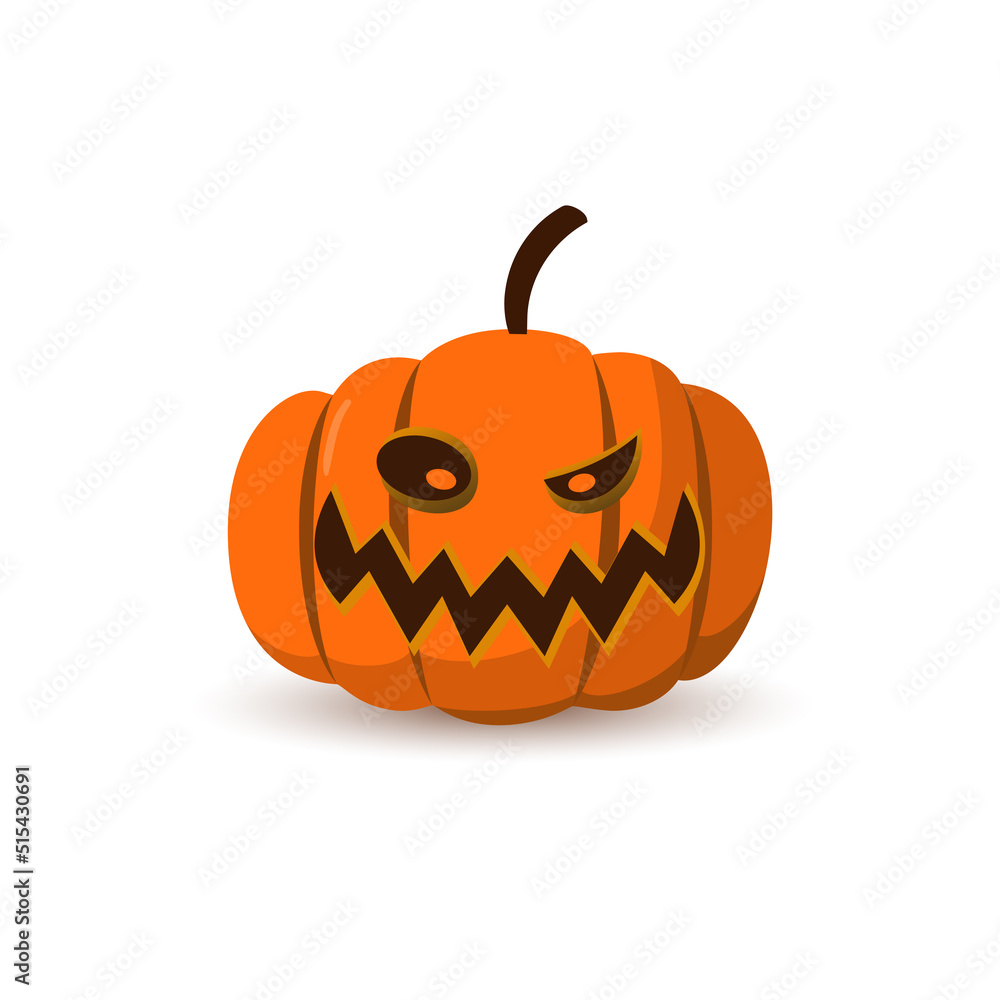 Halloween pumpkin icon 3D. Autumn symbol. Cartoon horror design. Halloween scary pumpkin face, smile. Orange squash silhouette isolated white background. Harvest celebration Vector llustration Halloween pumpkin icon 3D. Autumn symbol. Cartoon horror design. Halloween scary pumpkin face, smile. Orange squash silhouette isolated white background. Harvest celebration Vector llustration