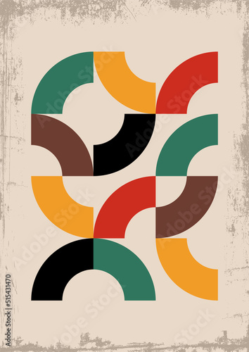 Mid Century Modern Geometric Abstract Background. 1950s Googie Style Grunge Illustration