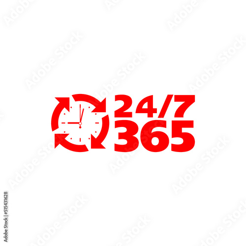 24 on 7 timing badge symbol isolated on white background