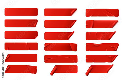 Set of red adhesive papers, isolated on white.