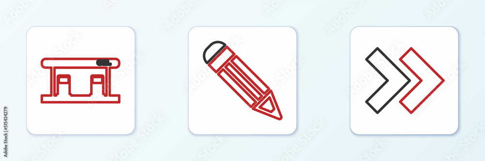 Set line Arrow, Gas filling station and Pencil icon. Vector Set line Arrow, Gas filling station and Pencil icon. Vector