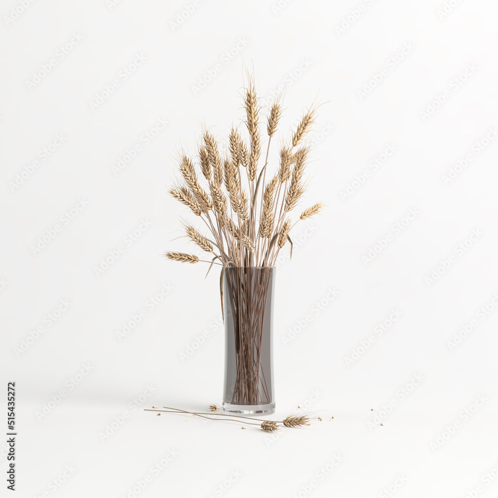 3d illustration reed in glass vase isolated on white background