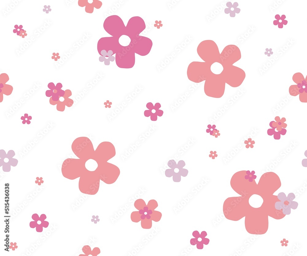 Vector seamless pattern for fabric and paper with flowers on white background. Drawing for fabric, textiles, children's clothing, wallpaper.