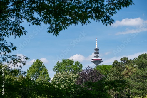 Europaturm tv tower from green trees photo