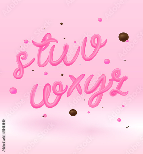 Bubble Gum Alphabet Set. Pink Font Isolated on Pink Background. Hand Lettering for Designs: Logo, Packaging, Pack of Gum, Card, etc. Vector. Sugar kids illustration.	