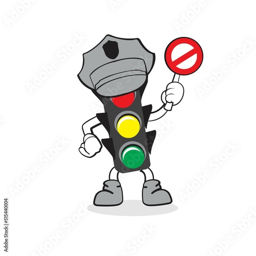 traffic light  cute mascot wearing police hat