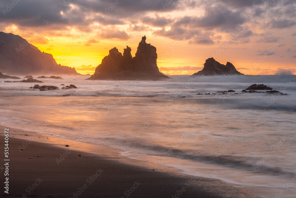 Benijo beach at sunset, Tenerife island, Spain Benijo beach at sunset, Tenerife island, Spain