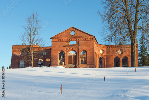 View of the old church of Jaakkimaa on a sunny March morning, Lahdenpohya photo