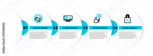 Set line Shopping bag with recycle, Nature saving protest, Stop plastic pollution and No trash icon. Vector