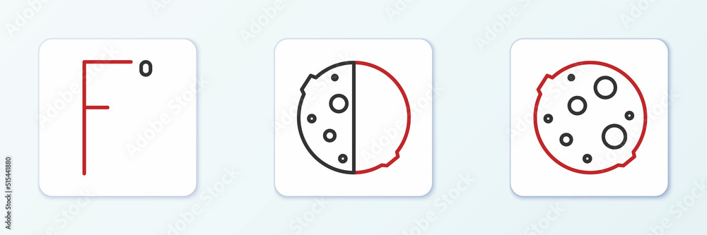 Set line Moon, Fahrenheit and Eclipse of the sun icon. Vector