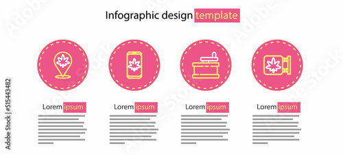 Set line Manual grinder, Marijuana and cannabis store, Mobile marijuana and Location icon. Vector