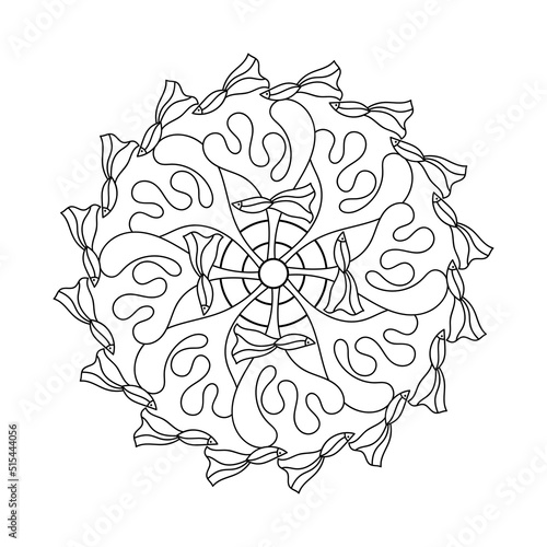 Sea mandala, coloring page. Stylized algae and fish. Hand-drawn Vector Illustration